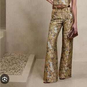 Banana Republic Gold Floral Wide Leg Pants